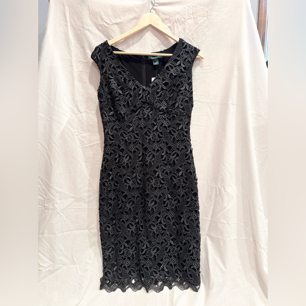 Ralph Lauren Black Sheath Midi Dress V-Neck Sleeveless-Size 4 NWT